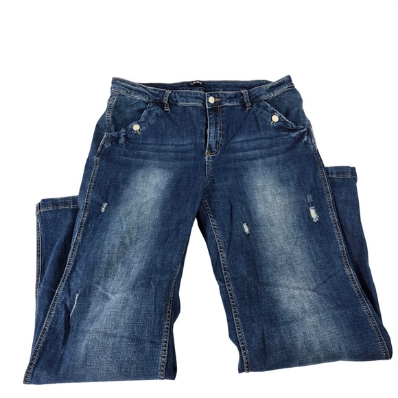 Flamingals Denim - Flamingals Women 2XL Dark Wash Distressed Wide Leg Jeans 203901XHY High Rise